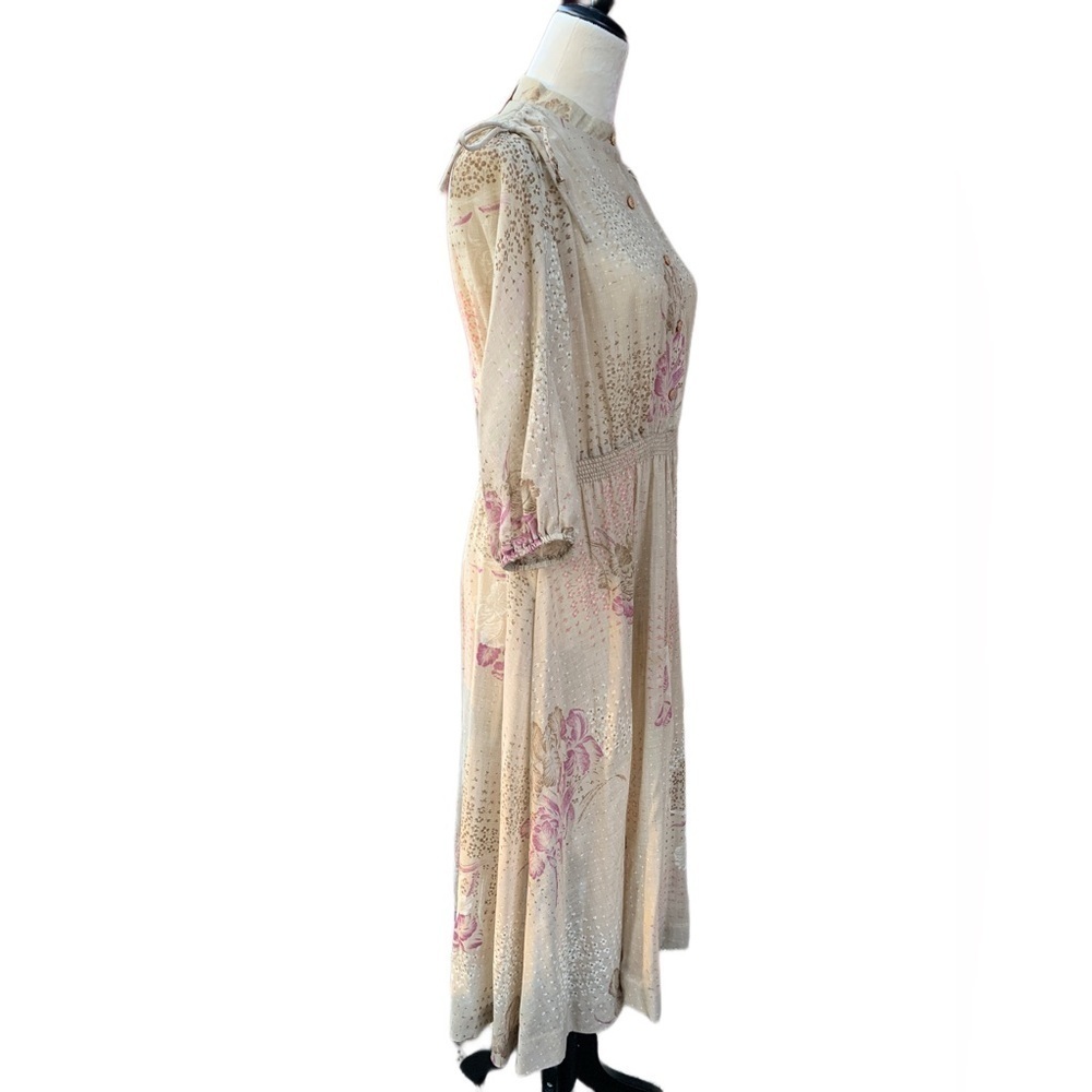 Vintage Melissa Lane Sheer Floral Modest Pleated Midi Dress 8 | Cottage Prairie - Picture 5 of 11